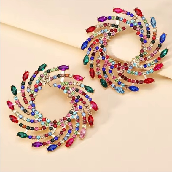 Anthropologie Jewelry - Elegant Multicolor Crystal Swirl Hoop Earrings